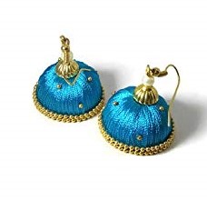 Silk Thread Earrings for Women - Blue