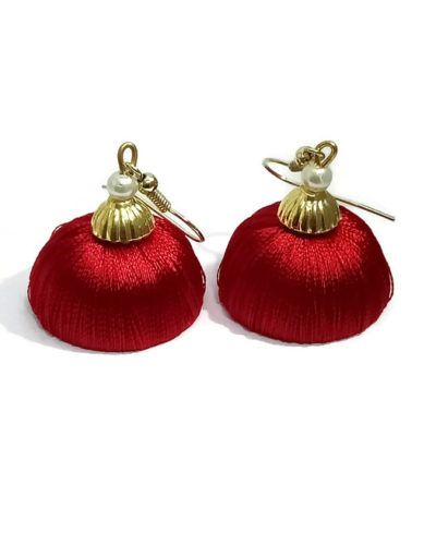 Silk Thread Earrings for Women - Red