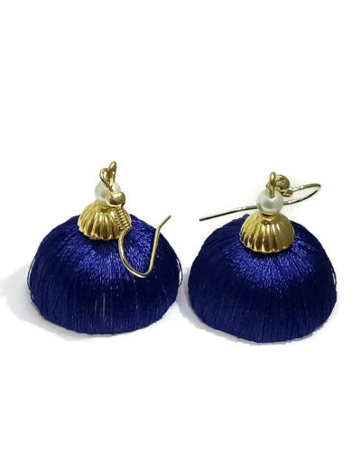Silk Thread Earrings for Women - Navy Blue
