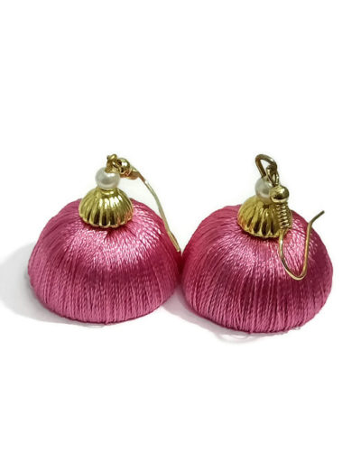 Silk Thread Earrings for Women - Pink
