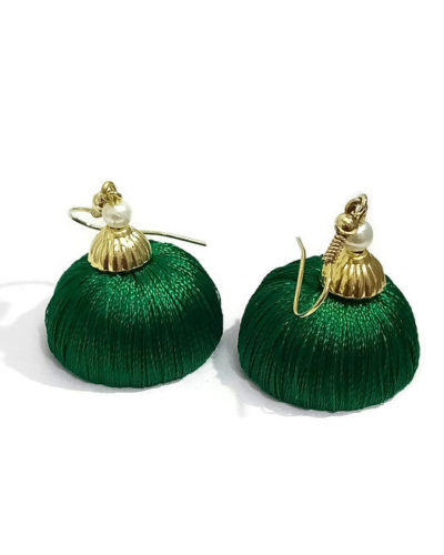 Silk Thread Earrings for Women - Green