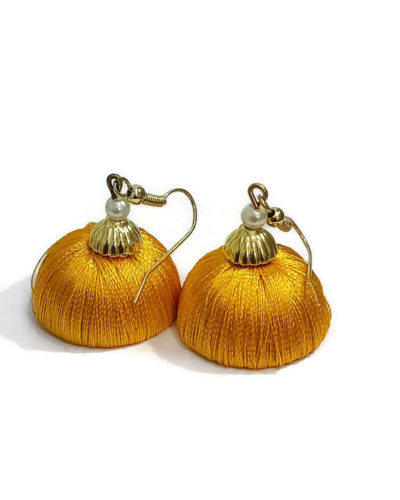 Silk Thread Earrings for Women - Orange