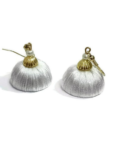 Silk Thread Earrings for Women - White