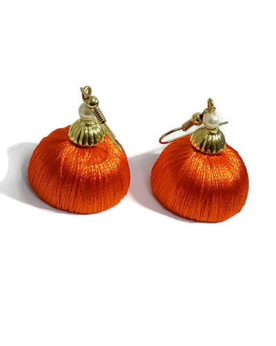 Silk Thread Earrings for Women - Orange