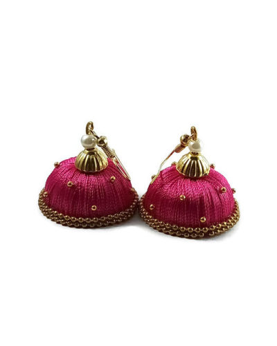 Silk Thread Earrings for Women - Pink