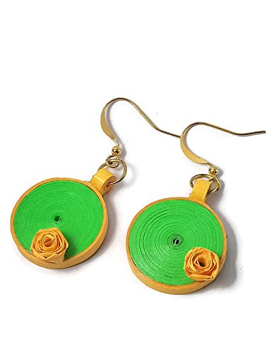 Handmade quilled earring light green colour with yellow rose Dangle & Drop Fancy Party user