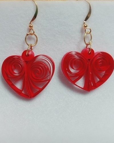 Handmade quilled earring red heart valentine special Dangle & Drop Fancy Party user