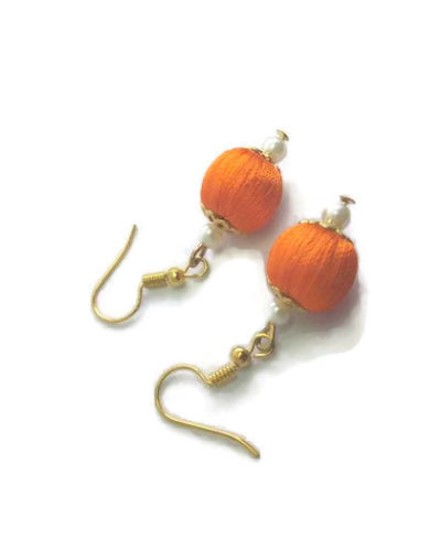 Orange Silk Thread Oval Jhumka Earrings