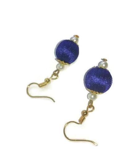 Blue Silk Thread Oval Jhumka Earrings