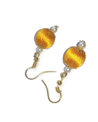 Yellow Silk Thread Oval Jhumka Earrings