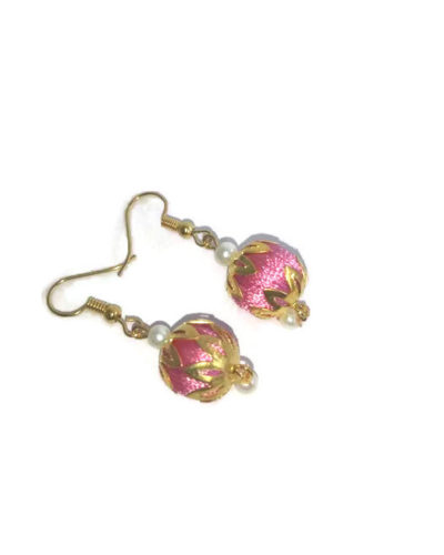 Pink Silk Thread Oval Jhumka Earrings