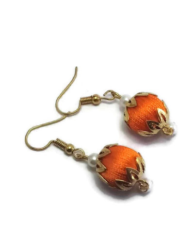 Orange Silk Thread Oval Jhumka Earrings