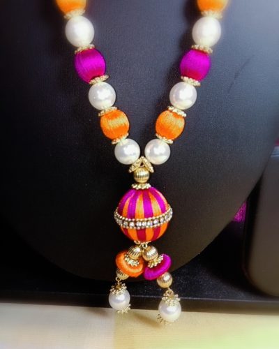 Fantacy World Ganesh Ganpati Idol Bhagwan Kanthi Mala/Necklace/Haar of Silk Thread and Colourful Beads for All Gods and Goddess
