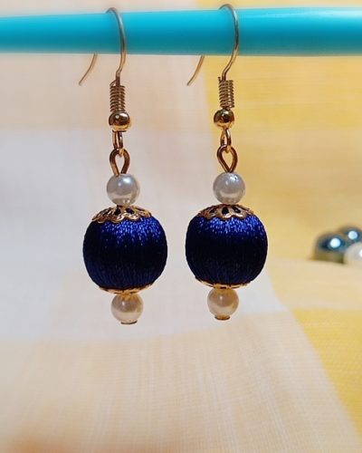Navy Blue Silk Thread Small Size dangle bead earing (Kundal)