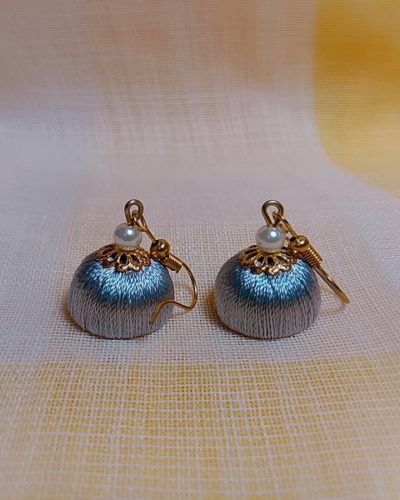 Grey Silk Thread Small Size Jhumkas