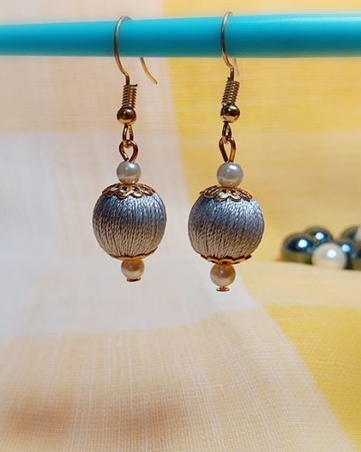 Grey Silk Thread Small Size dangle bead earing (Kundal)