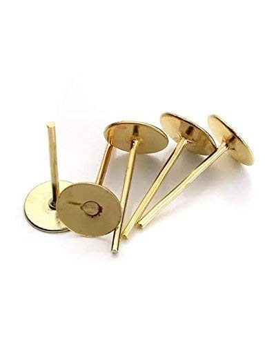 200 pcs 8mm Blank Pad Stud Earring Post Peg Pin DIY Making Findings, Gold Finish