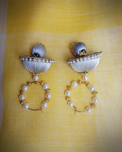 Grey Ring with Silk Thread Medium Size Jhumkas and Kundal Dangle