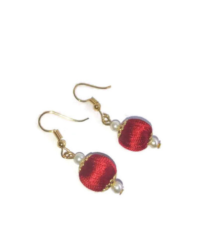 Red Silk Thread Small Size dangle bead earing (Kundal)