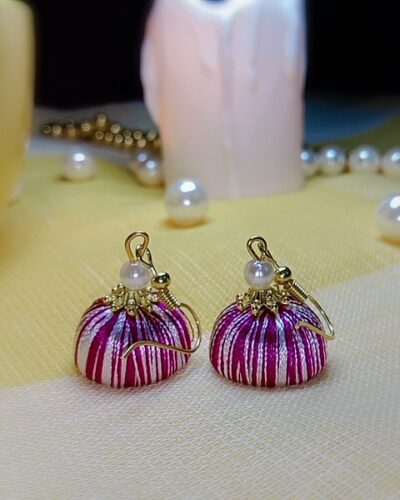Pink and White Silk Thread Small Size Jhumkas