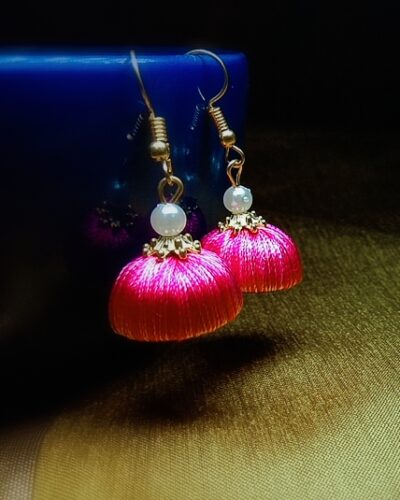 Pink and Baby Pink Silk Thread Small Size Jhumkas