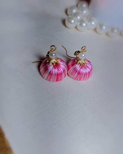 White and Baby Pink Silk Thread Small Size Jhumkas