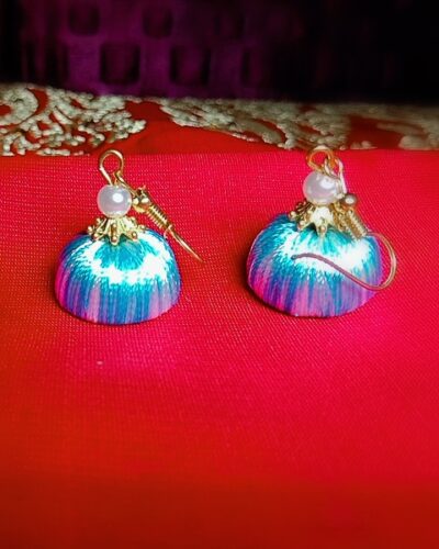 Firozi (Blue) and White Silk Thread Small Size Jhumkas