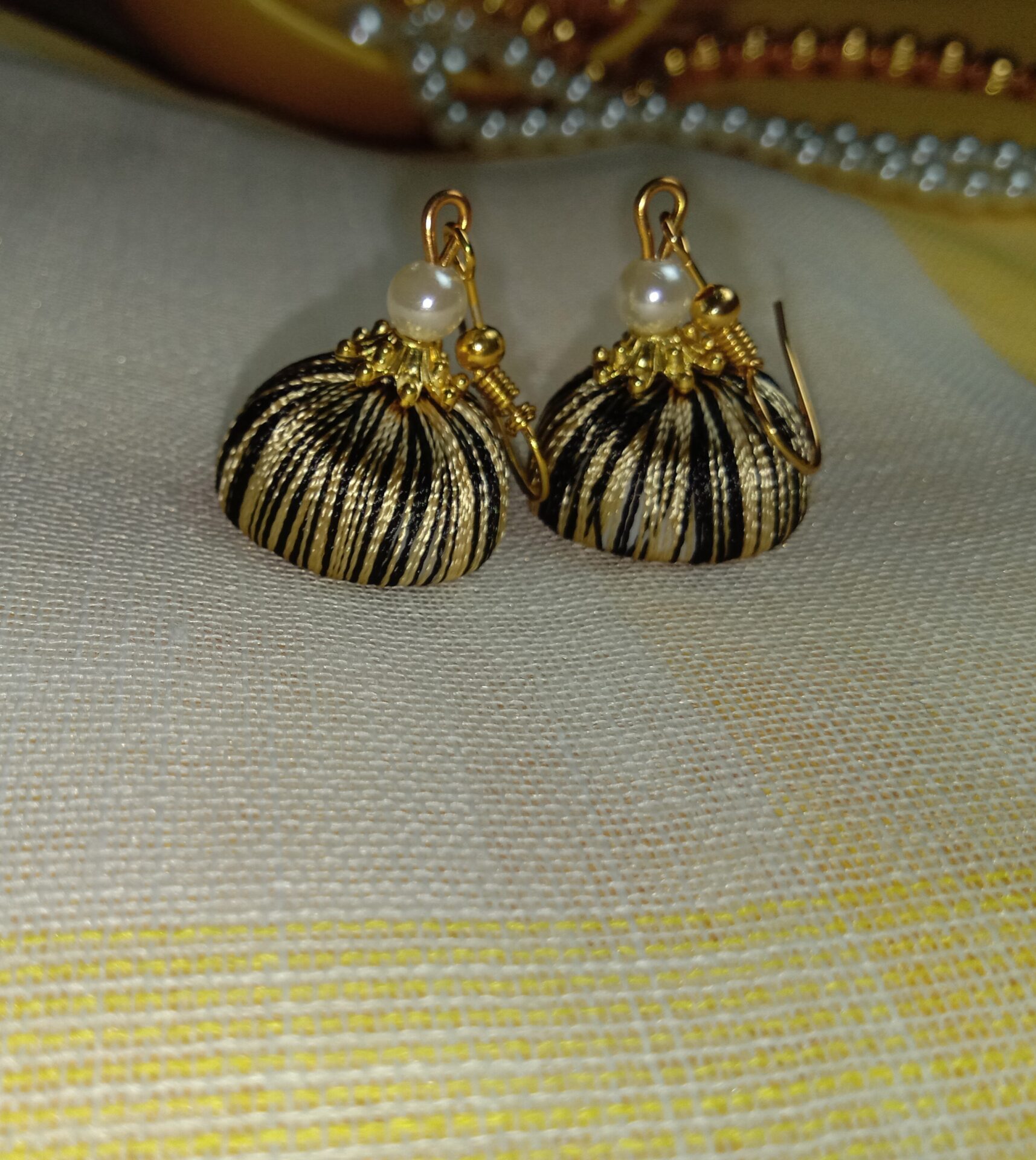 Light Golden and Black Silk Thread Small Size Jhumkas