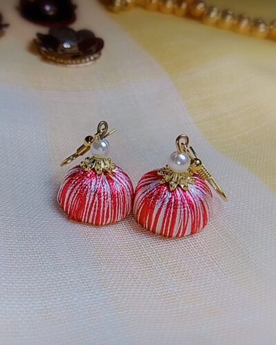 Pink and White Silk Thread Small Size Jhumkas