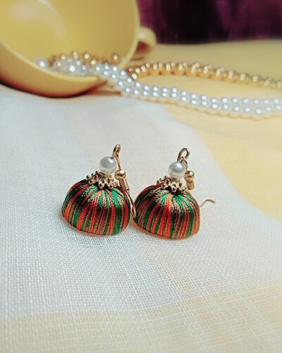 Green and Orange Silk Thread Small Size Jhumkas