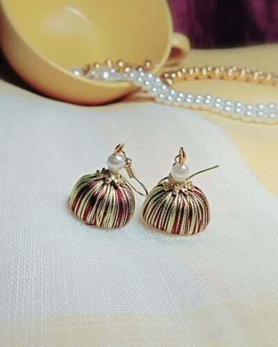 Maroon and Light Golden Silk Thread Small Size Jhumkas