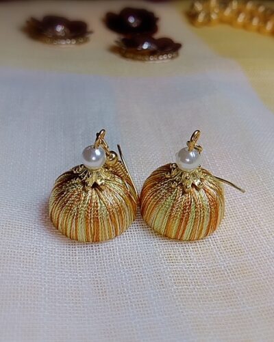Brown, Light Golden and Dark Golden Silk Thread Small Size Jhumkas with acrylic cap