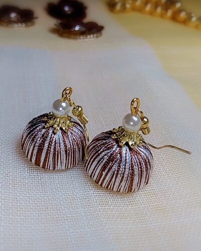 Golden and White Silk Thread Small Size Jhumkas with acrylic cap