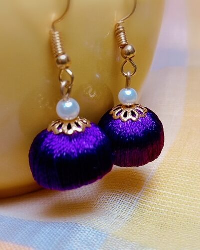 Purple Silk Thread Small Size Jhumkas with Metal Cap