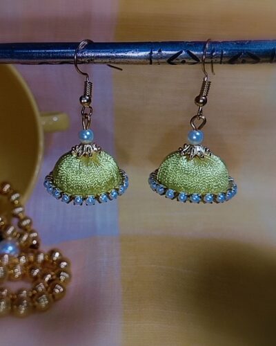 Yellow Silk Thread Small Size Jhumkas Pearl Lace
