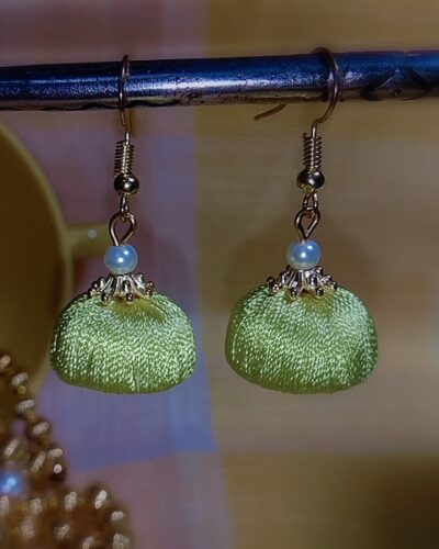 Yellow Silk Thread Small Size Jhumkas with Golden Acrylic Cap