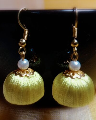 Yellow Silk Thread Small Size Jhumkas with Metal Cap