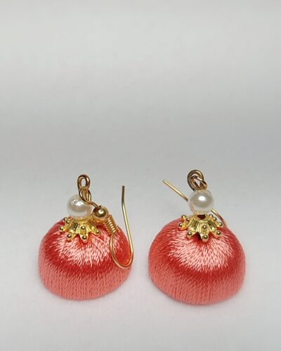 Peach Silk Thread Small Size Jhumkas with Golden Acrylic Cap