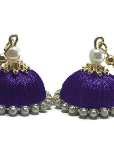 Purple Silk Thread Small Size Jhumkas Pearl Lace