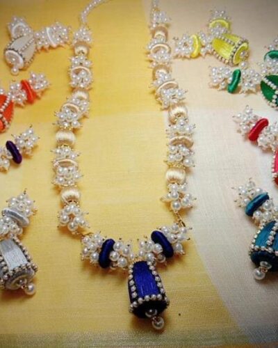 Special Combo pack of 9 handmade Silk Thread jhumkas with Necklace