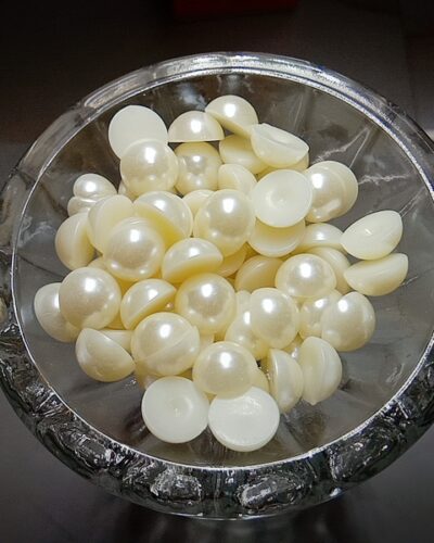 Pearl Beads half cut ( moti ) , 12MM, Used In dresses , Jewellery Making , Scrap Booking ,Wedding Trays Making , Art Craft, Set Of 200 Beads