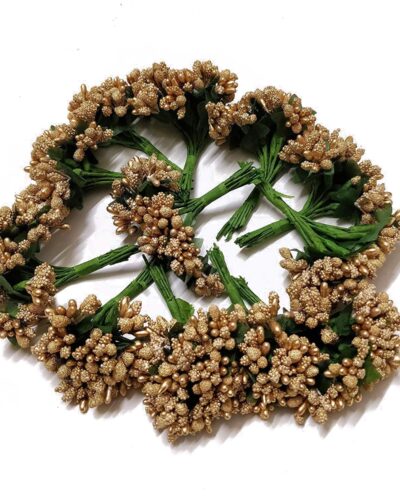Artificial Pollen Flowers for Tiara Making and Jewellery Making Pack of 144 Pollen Golden Colour (12 Bunch of 12 Pollen Each)