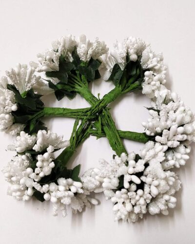 Artificial Pollen Flowers for Tiara Making and Jewellery Making Pack of 144 Pollen White Colour (12 Bunch of 12 Pollen Each)