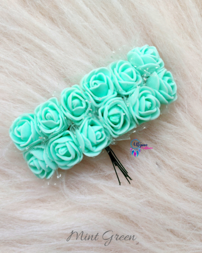 Artificial Mini Foam Rose Flowers for Decoration/Art and Craft Work/Hairstyle and Tiara Making/Gift Packing/Card Making - Pack of 144 Colour Pista