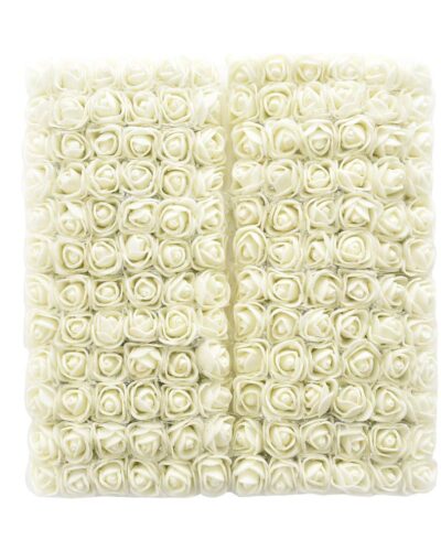 Artificial Mini Foam Rose Flowers for Decoration/Art and Craft Work/Hairstyle and Tiara Making/Gift Packing/Card Making - Pack of 144 Colour White