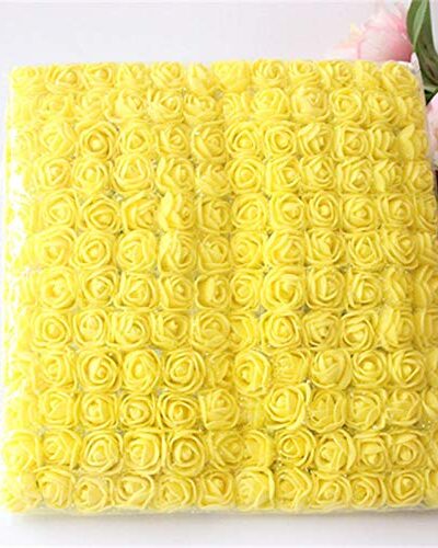 Artificial Mini Foam Rose Flowers for Decoration/Art and Craft Work/Hairstyle and Tiara Making/Gift Packing/Card Making - Pack of 144 Colour Yellow